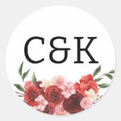 Sticker Rond Burgundy Fall Floral Mariage Classic Round Class (Devant)
