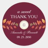 Sticker Rond Burgundy Fall Wedding Thank You (Devant)
