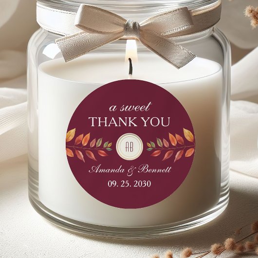 Sticker Rond Burgundy Fall Wedding Thank You