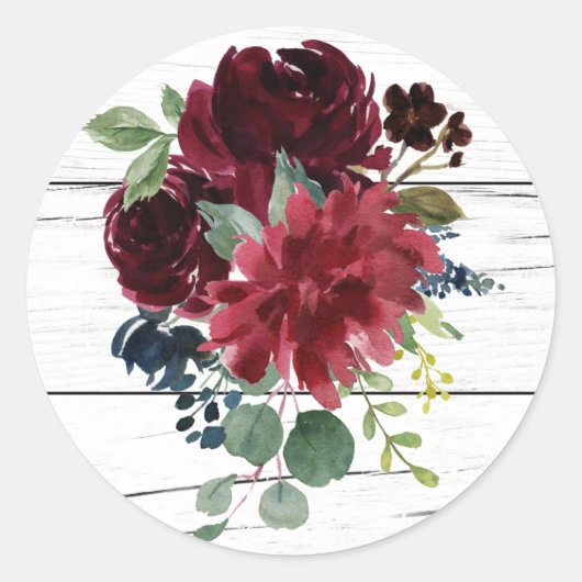 Sticker Rond Burgundy Floral Elegant Aquarelle Rustique (Devant)
