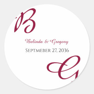 Sticker Rond Burgundy Maroon Initiales Mariage de automne d'aut