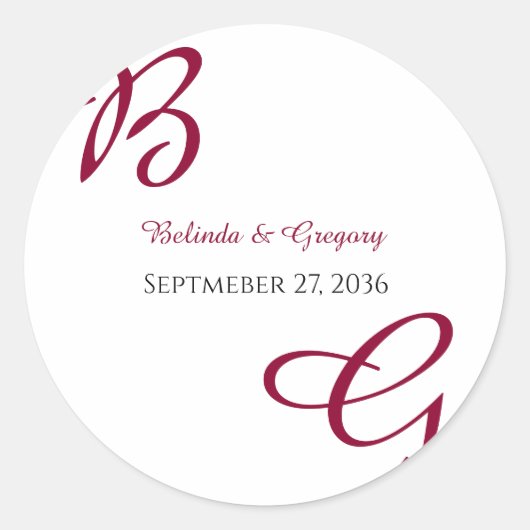 Sticker Rond Burgundy Maroon Initiales Mariage de automne d'aut (Devant)