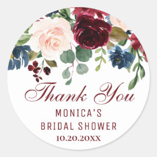 Sticker Rond Burgundy Navy Blue Blush Floral Fête des mariées