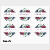Sticker Rond Burgundy Navy Blue Floral Mariage Merci (Feuille)