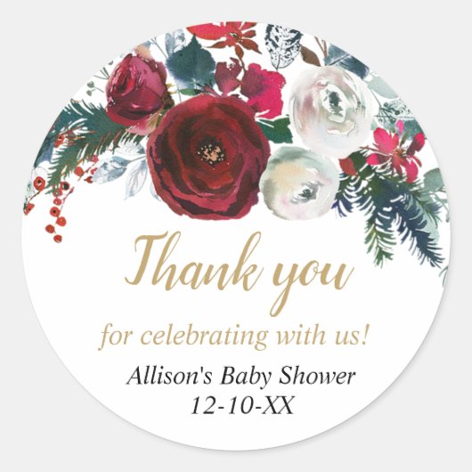 Sticker Rond Burgundy or élégant floral de Noël (Devant)