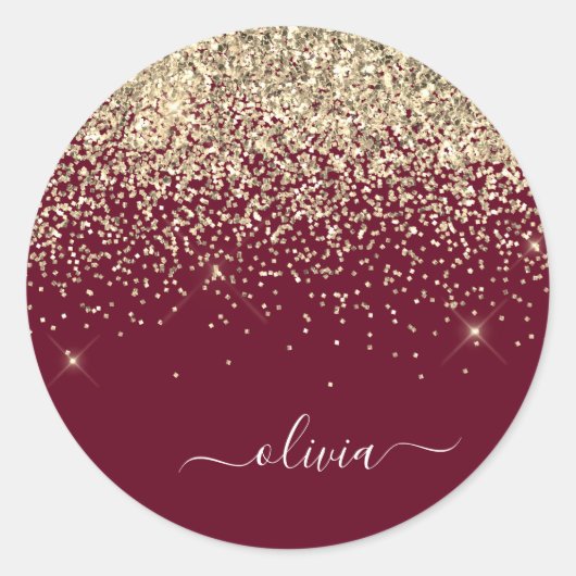 Sticker Rond Burgundy Or Glitter Girly Monogram Glam (Devant)
