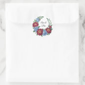 Sticker Rond Burgundy Peony et Blue Rose Mariage (Sac)