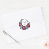 Sticker Rond Burgundy Peony et Blue Rose Mariage (Enveloppe)