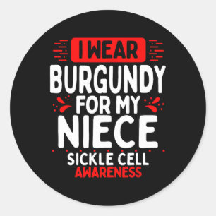 Sticker Rond Burgundy Ribbon Niece Tante Uncle Sickle Cell Awar