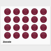 Sticker Rond Burgundy Rouge élégant Mariage de script Merci (Feuille)