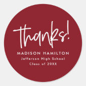 Sticker Rond Burgundy | Script graduation Thank You (Devant)