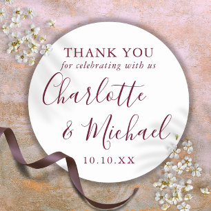 Sticker Rond Burgundy Signature Script Favor Merci
