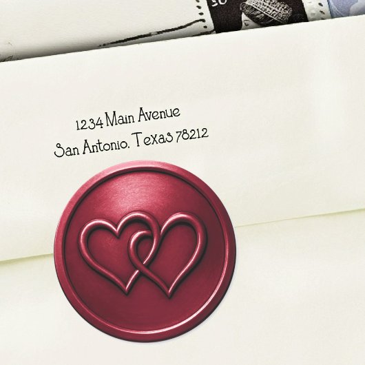 Sticker Rond Burgundy Two Hearts Intertwined Wedding