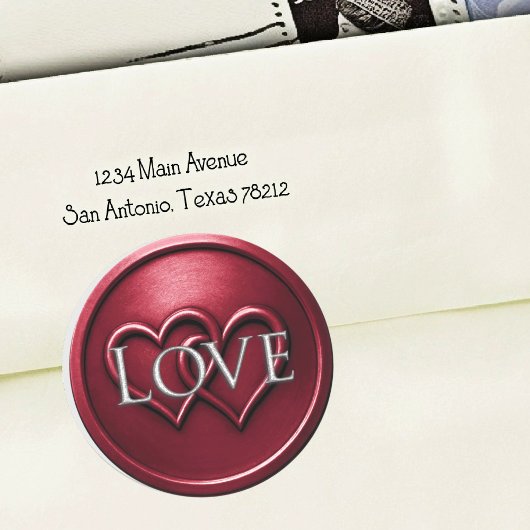 Sticker Rond Burgundy Two Hearts Intertwined Wedding