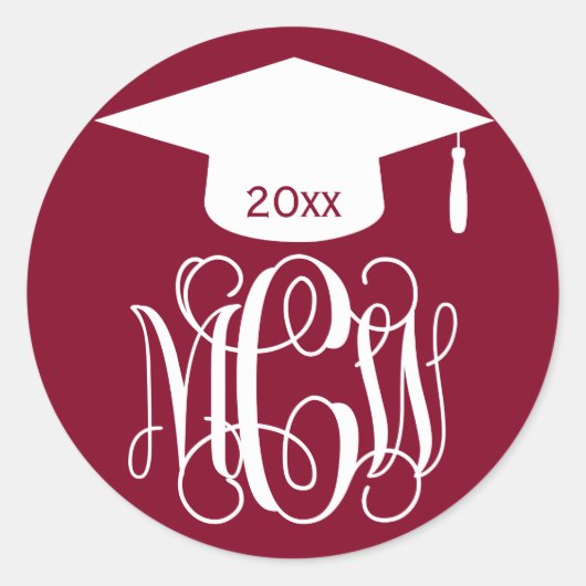 Sticker Rond Burgundy Vin Script Monogramme Graduation do-it-yo (Devant)