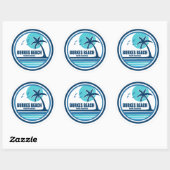 Sticker Rond Burkes Beach Caroline du Sud Palm Tree Birds (Feuille)
