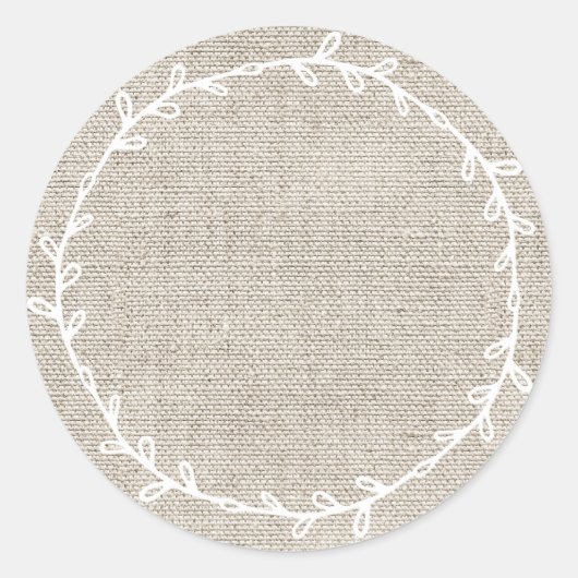 Sticker Rond Burlap Beige Maison Rustique Écrire Sur Blanc (Devant)