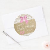 Sticker Rond Burlap, Dentelle Blanche, Baby shower Bow Rose (Enveloppe)