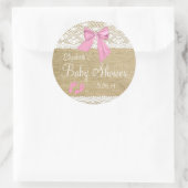 Sticker Rond Burlap, Dentelle Blanche, Baby shower Bow Rose (Sac)