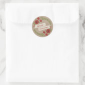 Sticker Rond Burlap Inspecred Floral Wreath Christmas (Sac)