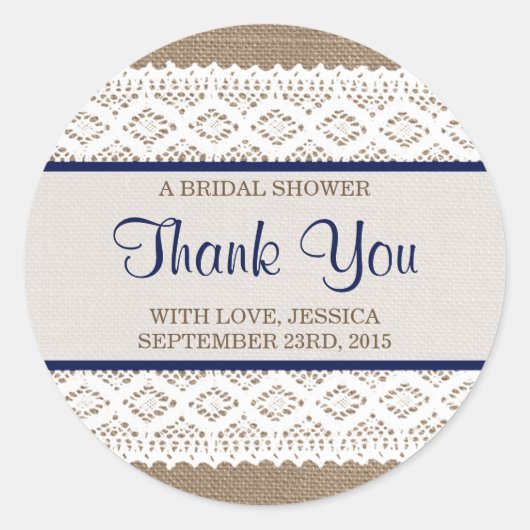 Sticker Rond Burlap rustique et Fête des mariées en dentelle bl (Devant)