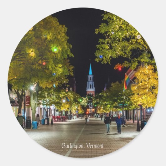 Sticker Rond Burlington, Vermont, photo de la ville, (Devant)