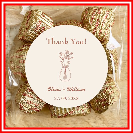 Sticker Rond Burnt Orange Boho Wedding Faveurs Coeur