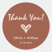 Sticker Rond Burnt Orange Boho Wedding Faveurs Coeur (Devant)