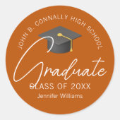 Sticker Rond Burnt Orange Graduate Custom 2025 Graduation Party (Devant)