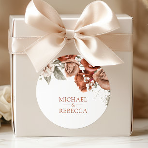 Sticker Rond Burnt Orange Rose Terracotta Floral Wedding Favori