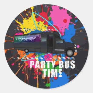 Sticker Rond Bus de fête néon de nuit La peinture éclabousse