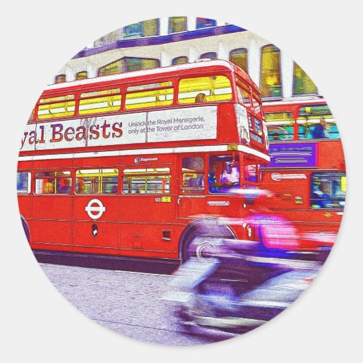 Sticker Rond Bus Red London Double Decker - Angleterre, Royaume (Devant)