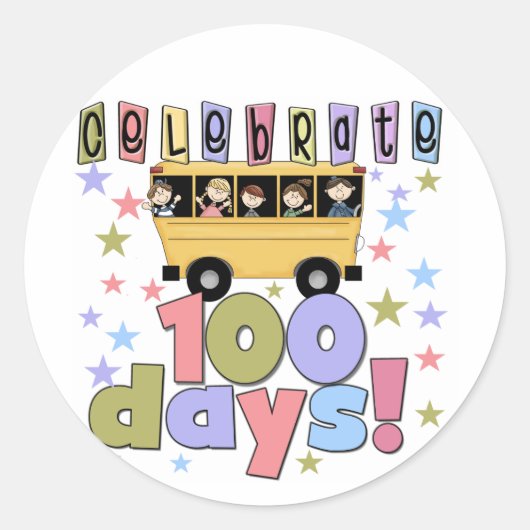 Sticker Rond Bus scolaire 100 jours Tshirts et cadeaux (Devant)