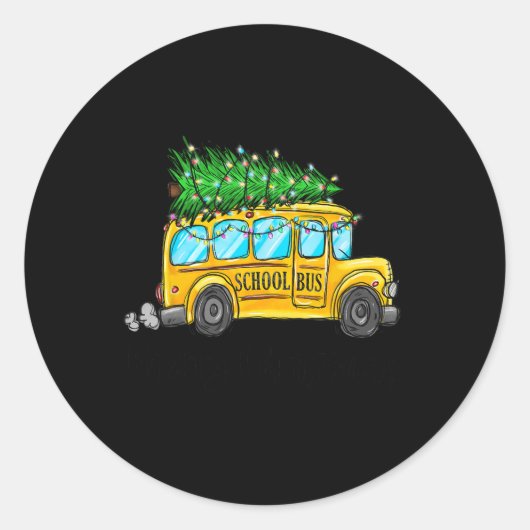 Sticker Rond Bus scolaire jaune Noël Light Tree Driver Paja (Devant)