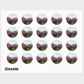 Sticker Rond Bush Aux Fleurs Rouge Violet Et Orange (Feuille)