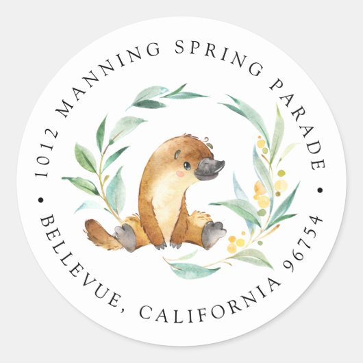Sticker Rond Bush Baby Platypus Adresse de retour (Devant)