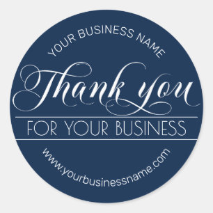 Sticker Rond Business Navy Blue White Calligraphie Merci