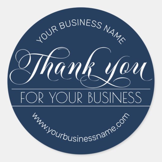 Sticker Rond Business Navy Blue White Calligraphie Merci (Devant)