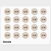 Sticker Rond Business Retro Monogram Beige Brown (Feuille)