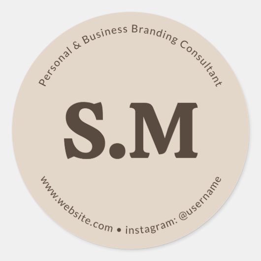 Sticker Rond Business Retro Monogram Beige Brown (Devant)