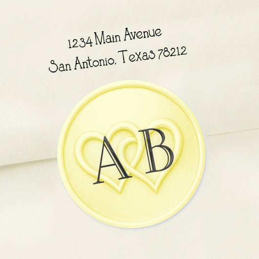 Sticker Rond Butter Two Hearts Black Initials Wedding