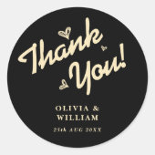 Sticker Rond Butter Yellow Black Wedding Thank You (Devant)