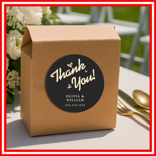 Sticker Rond Butter Yellow Black Wedding Thank You