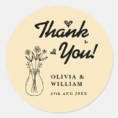 Sticker Rond Butter Yellow Wildflower Wedding Thank You (Devant)