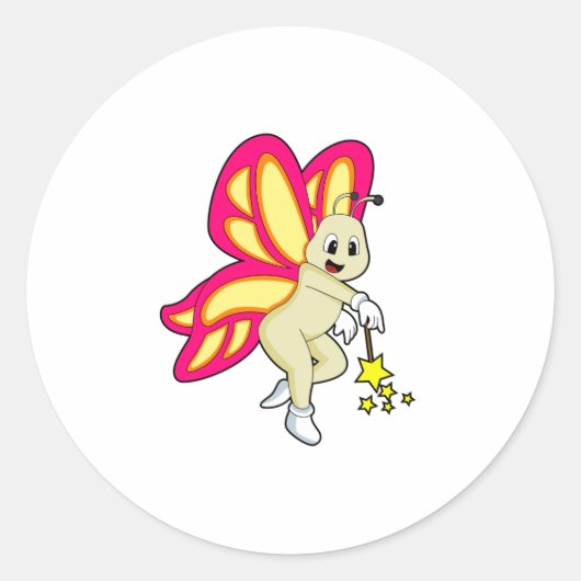 Sticker Rond Butterfly as Wizard with Magic Mur (Devant)