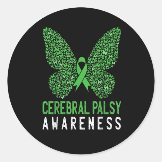 Sticker Rond Butterfly cerebral Palsy Awareness Green Ribbon (Devant)