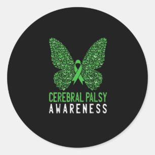 Sticker Rond Butterfly Cerebral Palsy Awareness Green Ribbon
