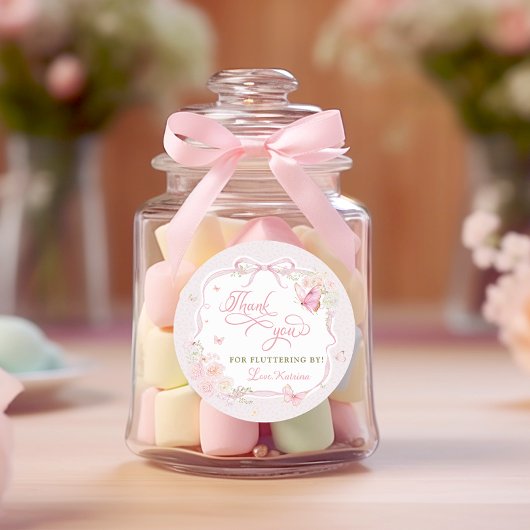 Sticker Rond Butterfly Floral Thank You Fluttering By