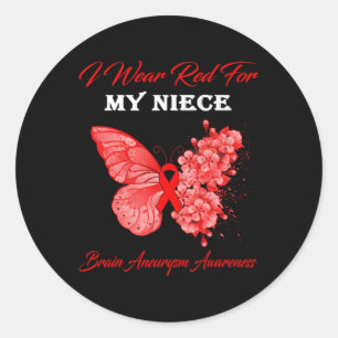 Sticker Rond Butterfly I Wear Red For My Niece Brain Aneurysm A