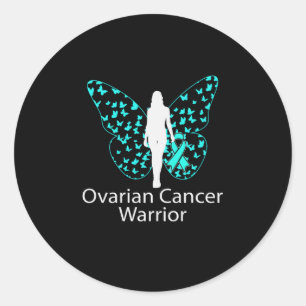 Sticker Rond Butterfly Teal Ribbon Ovarian Cancer Awareness